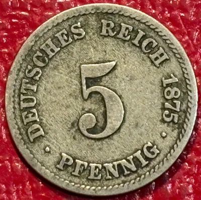 VERY NICE 1875 C GERMANY 5 PFENNIG COIN-SEP267 - Image 1 of 2