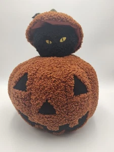 Pottery Barn Peek-A-Boo Black Cat Pumpkin-Jack O’ Lantern Pillow-Halloween-NWT - Picture 1 of 8
