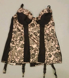 Plus Size INTIMATE ATTITUDES Pink & Black Lace Design Bustier Corset Teddy 3X - Picture 1 of 7