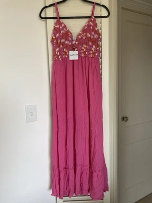 NWT Charlotte Russe Pink Crochet Maxi Dress Boho Size Medium - Image 1 of 4