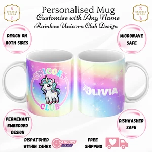 Personalised Unicorn Club Any Name Mug Custom Coffee Tea Cup Drink Gift for Her - Picture 1 of 7