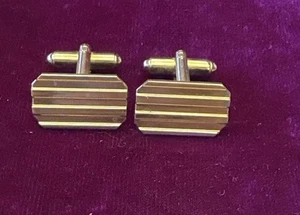 Vintage Manschettenknöpfe goldfarben gestreift rechteckig Mid Century Modern Stil - Bild 1 von 2