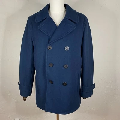 Lands End Pea Coat Mens Large Navy Naval Wool Blend Double Breasted Fisherman - Image 1 of 4