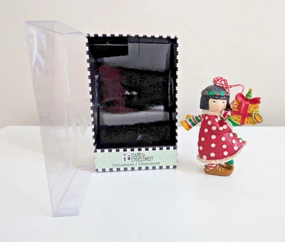 Mary Engelbreit Adorno Niña Sosteniendo Regalos Regalo Lunares Vestido Navidad Foto 1 de 4