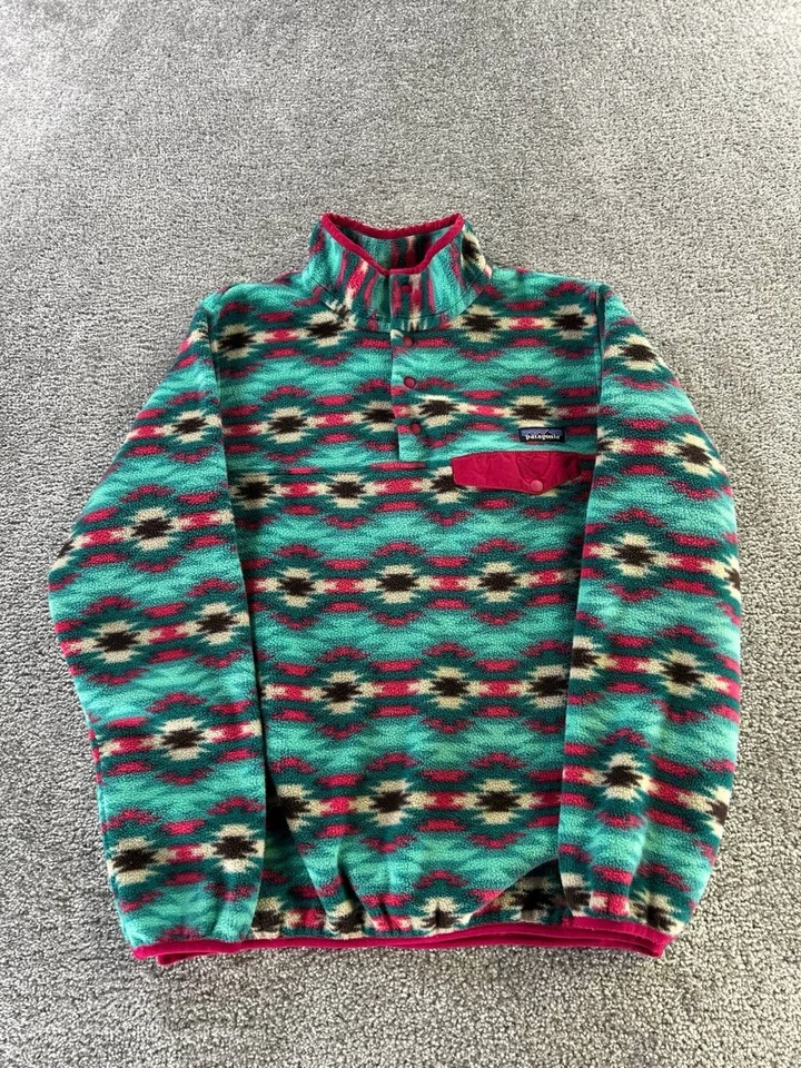 Patagonia Synchilla Snap-T Sweater Womens Large Blue Pink Wild Dessert Aztec  - Image 1 of 4