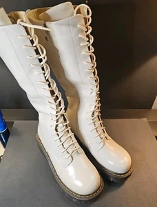 White Leather Knee High Boots Size 5 Us Size 37 Eu. no Box - Picture 1 of 16