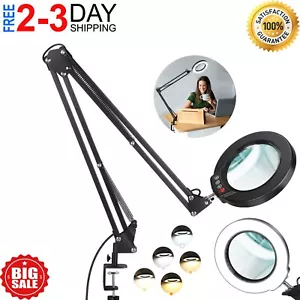 8X Large Magnifying Glass with Light and Stand, 2 X 16 Inch Swivel Arm LED Desk - Picture 1 of 8