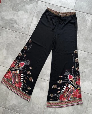 Flying Tomato Palazzo Black Pants Wide Leg High Rise Western Floral Tassel New L - Image 1 of 4