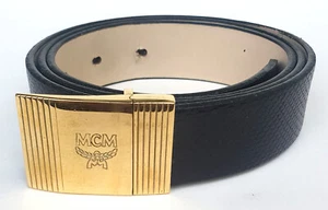 MCM Vintage Damen Gürtel Leder schwarz/beige L 105 cm Logo-Schnalle Metall 80er - Bild 1 von 4