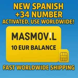 +34 MASMOVIL PREPAID SPANISH SIM CARD ROAMING FREE LOCAL CALL * 10 EUR CREDIT - Zdjęcie 1 z 1