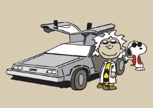 Peanuts Back To The Future SNOOPY CHARLIE BROWN Mashup RIPT Ladies M Shirt NEW - Picture 1 of 2