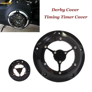 Black CNC Cut Derby Timing Timer Covers For Harley Softail Dyna Low Rider FXDL - Picture 1 of 9