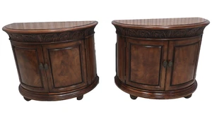 Henredon Oversized Pecan Burled Demilune Night Cabinets - Pair - Picture 1 of 15
