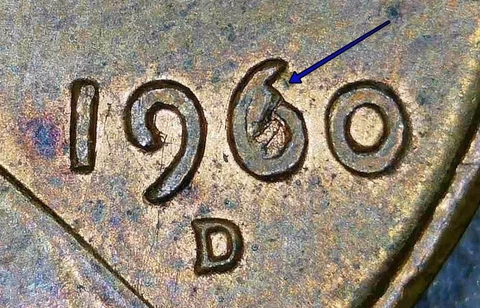Die Chip Error Filled 6 - 1960-d Small Date Lincoln Cent Penny - Nice! Cover