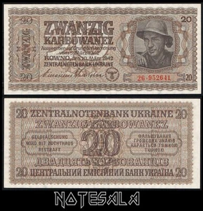 UKRAINE 20 Karbowanez 1942 German Occupation WW II UNC SN 26 952641 - Picture 1 of 1