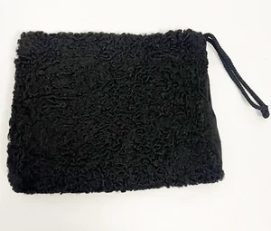 Black Lambswool Muff Purse Combo Antique Fur Persian Lamb Curly Hand Warmer 50s - Picture 1 of 9
