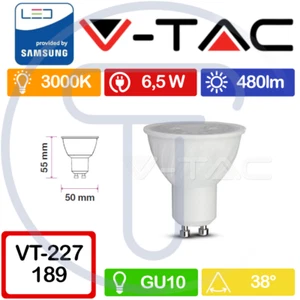 VTAC PRO VT227 189 LED Spotlight Samsung Chip GU10 6,5W 38° transparent 3000K - Picture 1 of 9