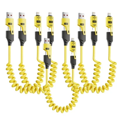 Cable de datos telescópico portátil de extensión de resorte 4 en 1 de 5 pies para todos Foto 1 de 4