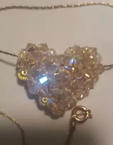 Pink Swarovski Crystal Puffy Heart Necklace 14k Gold Plated Chain Handcrafted - Picture 1 of 6