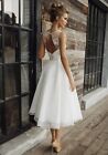 STACEES A-line/Princess Scoop Neck Sleeveless Tea-Length Tulle Wedding Dress S