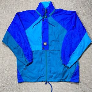VINTAGE K Way Festival Jacket Mens Medium Satin Blue Rain Anorak Shell Coat