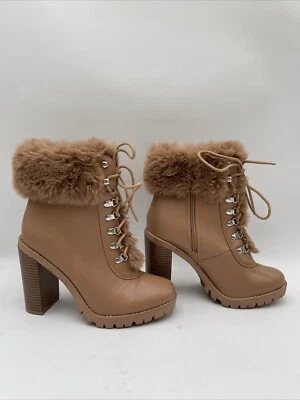 Bcbgeneration Pelica Faux Leather Embossed Combat & Lace-up Boots Beige 9M/40 - Image 1 of 4