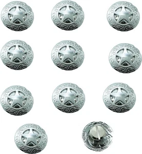 10PC 3/4'' 21mm Bright Silver Western Texas Star Concho Saddle Leathercraft - Picture 1 of 4