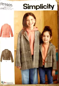 Simplicity R11928 NEW Girl's Long or Short Coat Jackets Cotton Blends Sz 3 4 5 6 - Picture 1 of 10