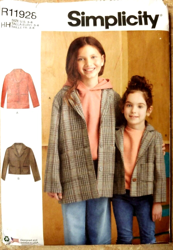 Simplicity R11928 NEW Girl's Long or Short Coat Jackets Cotton Blends Sz 3 4 5 6 - Image 1 of 4