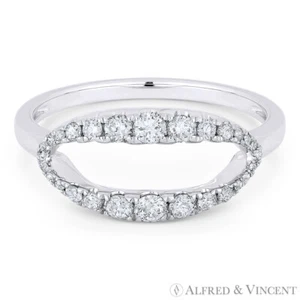 Anillo destacado divisor redondo de diamantes de 0,13 quilates banda ovalada abierta mano derecha en oro blanco de 14 K - Imagen 1 de 1