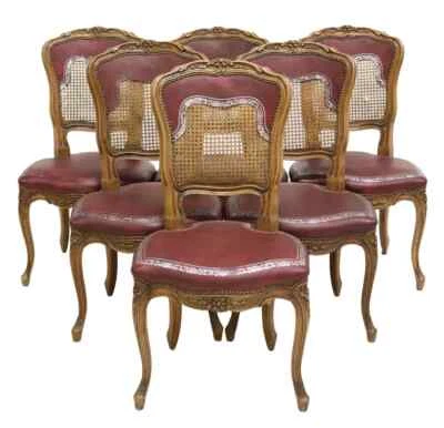 Antique Chairs, Side, Set of 6, French Louis XV Style,  Caned, Walnut, E. 1900s! - Image 1 of 4