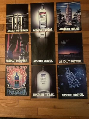 ABSOLUT 1990s Vintage Print Ads - Lot of 9 US CITY THEMED - Original Prints - Image 1 of 4