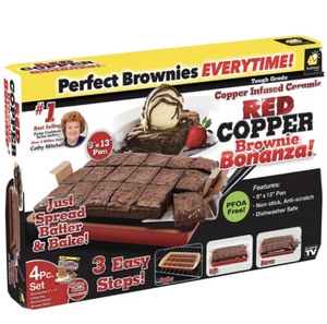 Red Copper Brownie Bonanza Pan by Bulbhead, Includes Recipe Guide - Picture 1 of 6