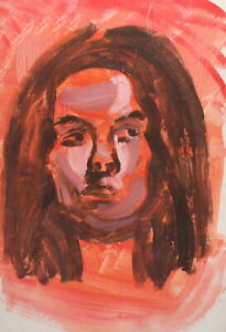 Vintage expressionist gouache painting portrait
