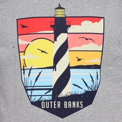 Croft & Barrow Men's T-Shirt Modern Fit Graphic Tee Top Gray Lighthouse Banks - Image 1 of 4