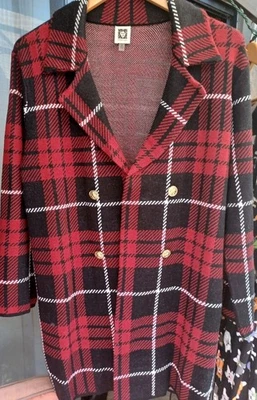 Anne Klein Women's Faux Double-Breasted Plaid Coat Jacket SZ M - Image 1 of 4