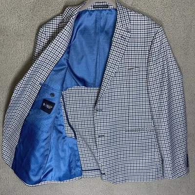 ORIGINAL PENGUIN Hombre Talla 44R Gris Azul Cuadros LANA ABRIGO TRAJE CHAQUETA BLAZER Foto 1 de 4