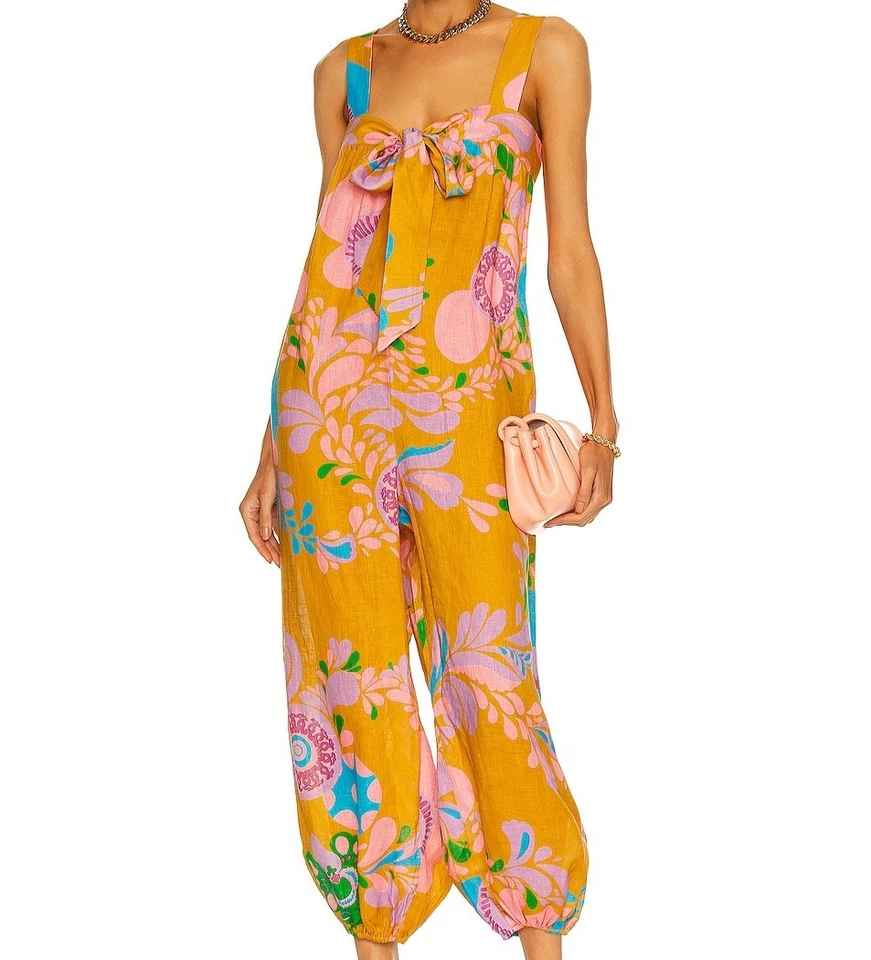 Mono Zimmermann Teddy Tie Frontal Talla 3/14 au Mostaza Floral Lino Boho Foto 1 de 4