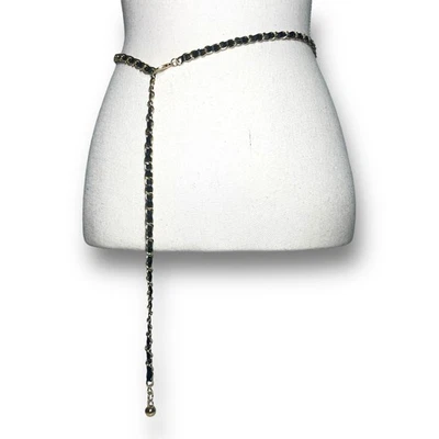 Gold Black Chainlink Statement Belt Career Evening Dangling Charm Adjustable - Image 1 of 4