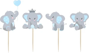48 Topper Elefante Azul Para Cupcakes Deko Babyparty Fiesta Nino Doble - Bild 1 von 12
