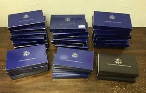 (NO COINS) 34 US Mint Commemorative 2-Coin Proof Silver Dollars OGP Boxes w COA - Picture 1 of 3