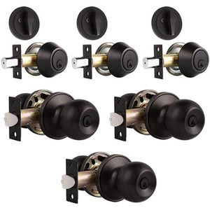 home improvement direct 3 Pack Exterior Deadbolt and Door Knob Set, Oil Rubbe... - Picture 1 of 7