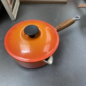 Volcanic Orange Cast Iron Saucepan 18cm Le Creuset Wooden Handle - Picture 1 of 6