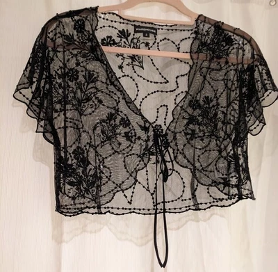 Shrug Warehouse Black Floral Lace Polyamide/Viscose & Silk Blend Cap Sleeve - Image 1 of 4