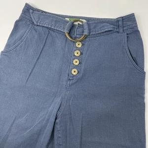 by Anthropologie Cassidy Wide Leg Trouser Pant Size 6 Blue Chino Belted Workwear - Picture 1 of 11