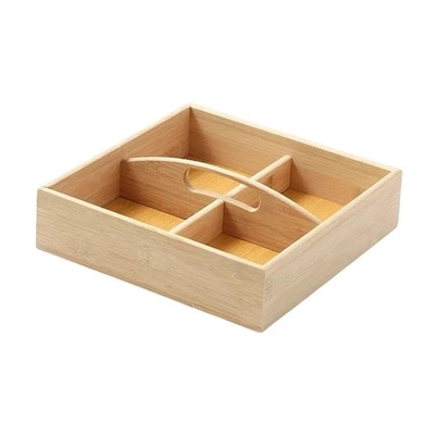 Divided Wooden Serving Tray Container Creative Portable Reusable Serving Platter - Image 1 of 4