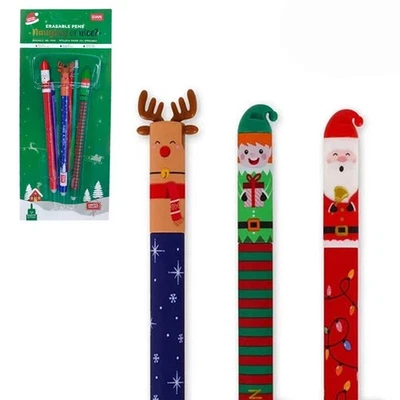 Legami Erasable Gel Pen Christmas Set With 3 Gel Pen Santa Reindeer UK - Image 1 of 4