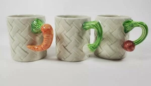 Vintage 1980 Fitz & Floyd Set Of 3 Vegetable Basket Weave Woven Mug / Cup Japan - Picture 1 of 12