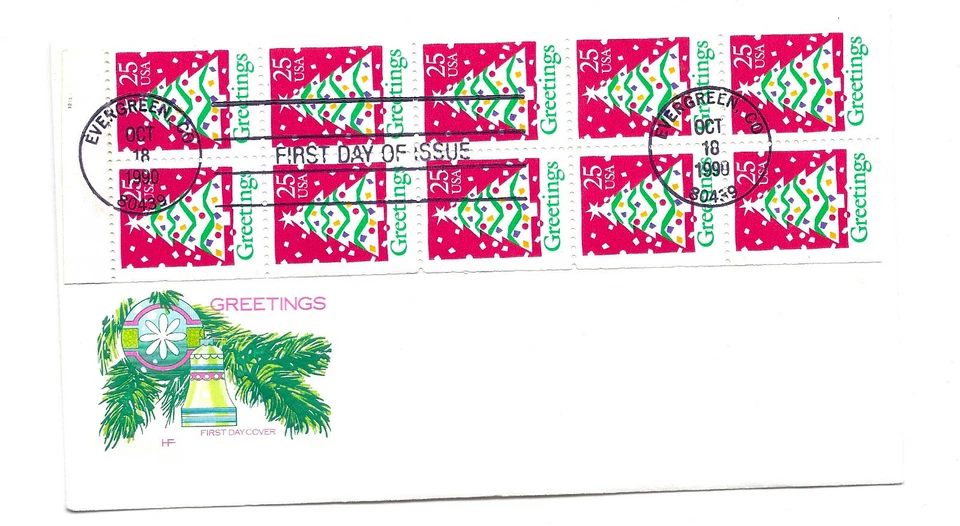 2516a  Christmas 1990, Christmas Tree booklet pane of 10,  Farnam, HF,  FDC - Image 1 of 1