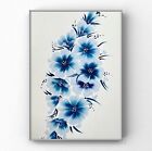 Peinture fleurs bleues minimalisme oeuvre d'art florale art original signé 6x8""